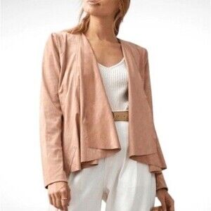 Hutch Anthropologie Blush Faux Suede Waterfall Draped Open Front Jacket Blazer